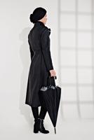 Tesettür giyim GRİ OMUZLARI APOLETLİ KRUVAZE KABAN 9832