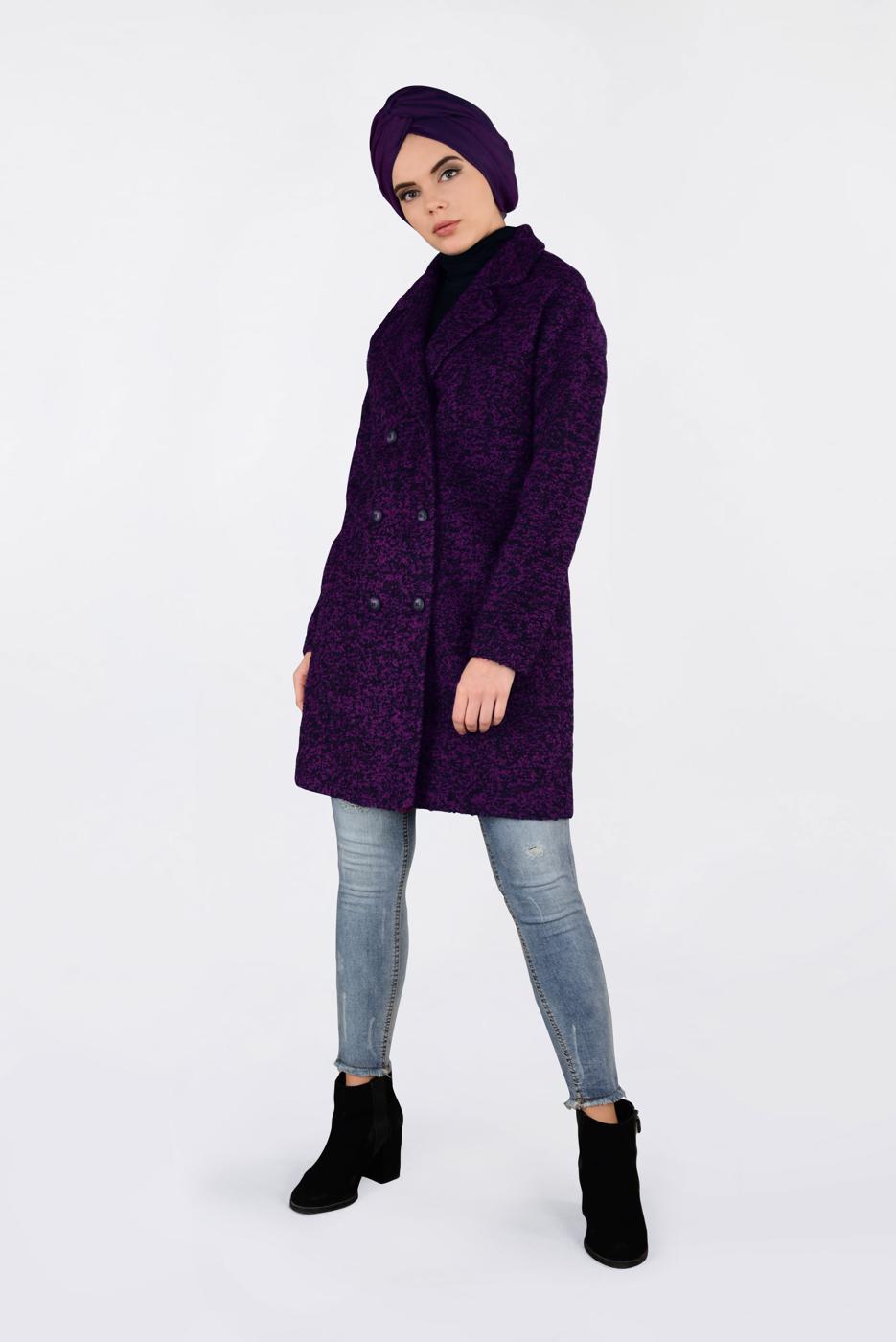 Tesettür giyim FUŞYA ALVİNA KRUVAZE KAŞE KABAN 9833