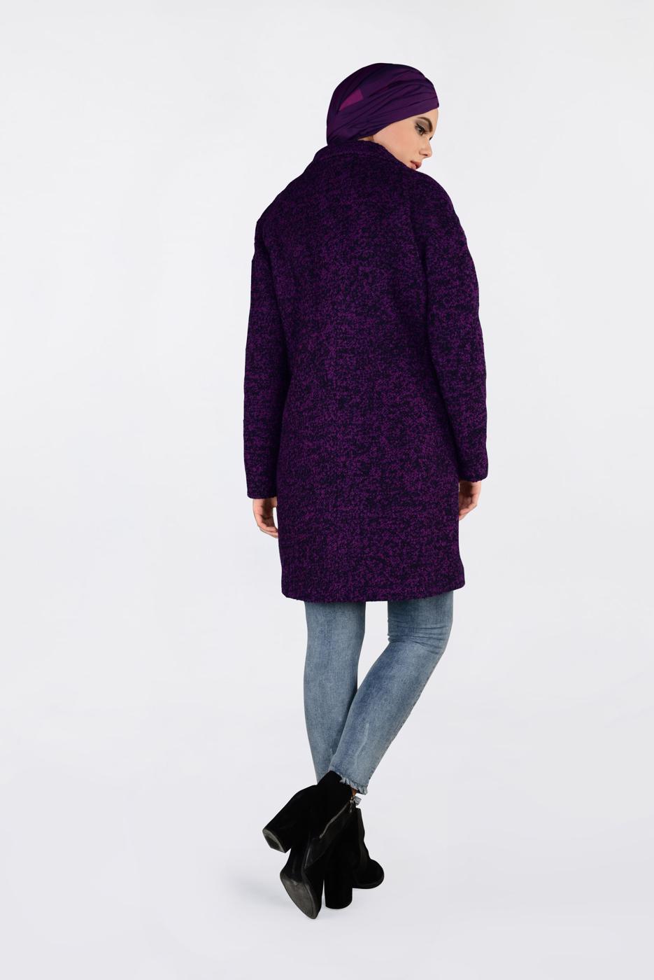 Tesettür giyim FUŞYA ALVİNA KRUVAZE KAŞE KABAN 9833
