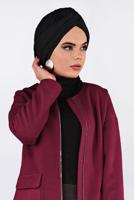 Tesettür giyim KIRMIZI ALVİNA BİSİKLET YAKA KAŞE KABAN 9835