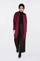 Tesettür giyim KIRMIZI ALVİNA BİSİKLET YAKA KAŞE KABAN 9835