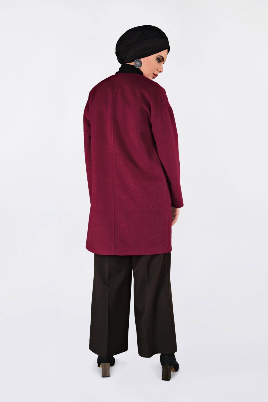 Tesettür giyim KIRMIZI ALVİNA BİSİKLET YAKA KAŞE KABAN 9835