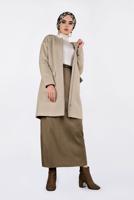 Tesettür giyim BEJ ALVİNA BİSİKLET YAKA KAŞE KABAN 9835