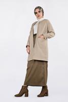 Tesettür giyim BEJ ALVİNA BİSİKLET YAKA KAŞE KABAN 9835