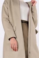 Tesettür giyim BEJ ALVİNA BİSİKLET YAKA KAŞE KABAN 9835