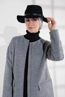 Tesettür giyim GRİ ALVİNA BİSİKLET YAKA KAŞE KABAN 9835