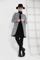 Tesettür giyim GRİ ALVİNA BİSİKLET YAKA KAŞE KABAN 9835