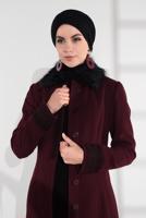 Hijab clothing CLARET RED FUR COLLAR EMBROIDERED COAT 9769 