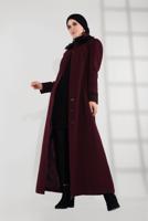 Hijab clothing CLARET RED FUR COLLAR EMBROIDERED COAT 9769 