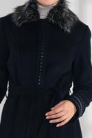 Hijab clothing NAVY BLUE FUR COLLAR EMBROIDERED COAT 9769 