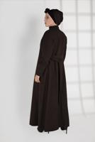 Tesettür giyim KAHVE ALVİNA DÜĞMELİ KEMERLİ KAŞE MANTO 9773 