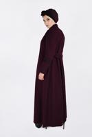 Tesettür giyim BORDO ALVİNA DÜĞMELİ KEMERLİ KAŞE MANTO 9773 