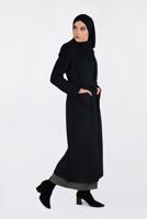 Tesettür giyim SİYAH ALVİNA DÜĞMELİ KEMERLİ KAŞE MANTO 9817 