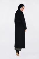 Tesettür giyim SİYAH ALVİNA DÜĞMELİ KEMERLİ KAŞE MANTO 9817 