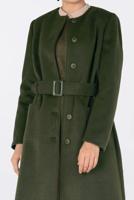 Tesettür giyim HAKİ ALVİNA DÜĞMELİ KEMERLİ KAŞE MANTO 9817 