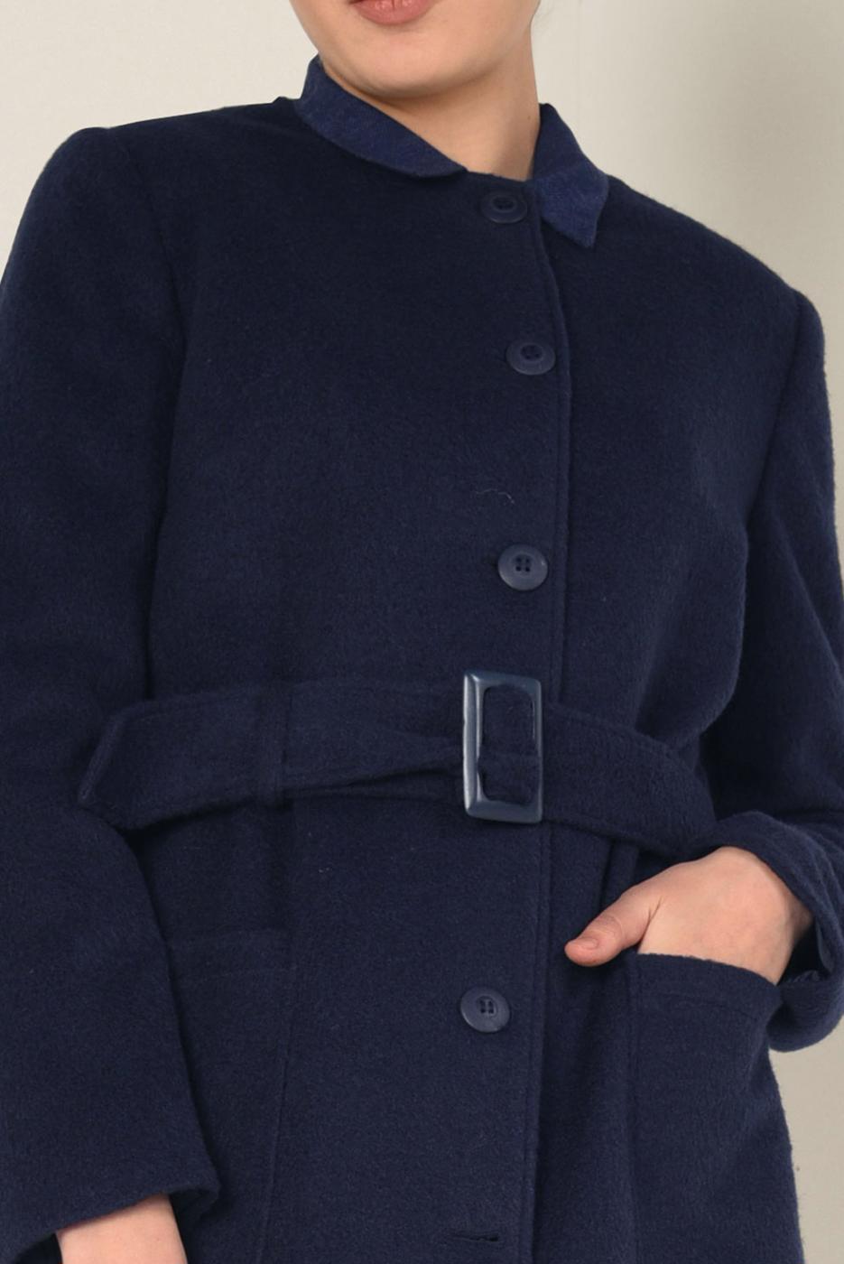 Tesettür giyim LACİVERT ALVİNA DÜĞMELİ KEMERLİ KAŞE MANTO 9817 