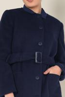 Tesettür giyim LACİVERT ALVİNA DÜĞMELİ KEMERLİ KAŞE MANTO 9817 