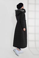 Tesettür giyim SİYAH ALVİNA KAPÜŞONLU FERMUARLI ÇIT ÇITLI MANTO 9823 