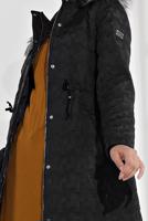 Tesettür giyim SİYAH ALVİNA KAPÜŞONLU FERMUARLI ÇIT ÇITLI MANTO 9823 