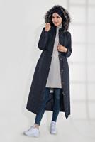 Tesettür giyim LACİVERT ALVİNA KAPÜŞONLU FERMUARLI ÇIT ÇITLI MANTO 9823 