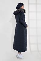 Tesettür giyim LACİVERT ALVİNA KAPÜŞONLU FERMUARLI ÇIT ÇITLI MANTO 9823 