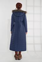 Tesettür giyim LACİVERT ALVİNA KAPÜŞONLU FERMUARLI ÇIT ÇITLI MANTO 9823 