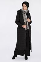 Tesettür giyim SİYAH KAPÜŞONLU YANLARI FERMUAR DETAYLI MANTO 9826 