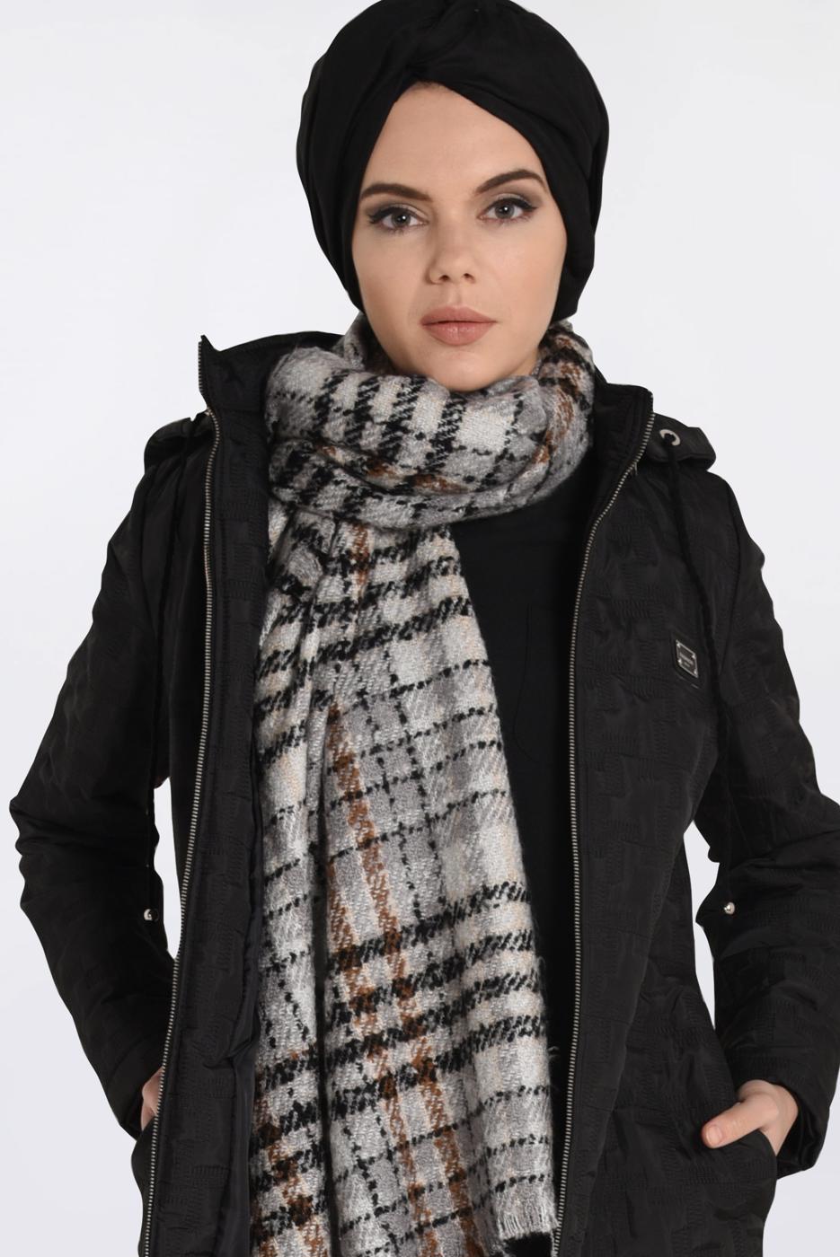 Tesettür giyim SİYAH KAPÜŞONLU YANLARI FERMUAR DETAYLI MANTO 9826 