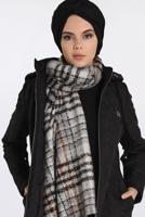 Tesettür giyim SİYAH KAPÜŞONLU YANLARI FERMUAR DETAYLI MANTO 9826 