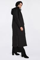 Tesettür giyim SİYAH KAPÜŞONLU YANLARI FERMUAR DETAYLI MANTO 9826 