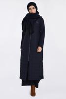 Tesettür giyim LACİVERT KAPÜŞONLU YANLARI FERMUAR DETAYLI MANTO 9826 