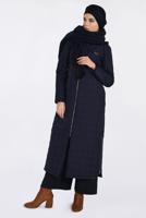 Tesettür giyim LACİVERT KAPÜŞONLU YANLARI FERMUAR DETAYLI MANTO 9826 