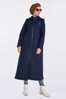 Tesettür giyim LACİVERT KAPÜŞONLU YANLARI FERMUAR DETAYLI MANTO 9826 