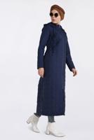 Tesettür giyim LACİVERT KAPÜŞONLU YANLARI FERMUAR DETAYLI MANTO 9826 