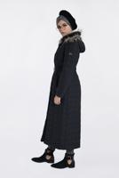 Tesettür giyim SİYAH KAPÜŞONLU KÜRKLÜ KEMERLİ MANTO 9828