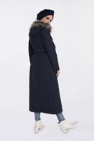 Tesettür giyim LACİVERT KAPÜŞONLU KÜRKLÜ KEMERLİ MANTO 9828