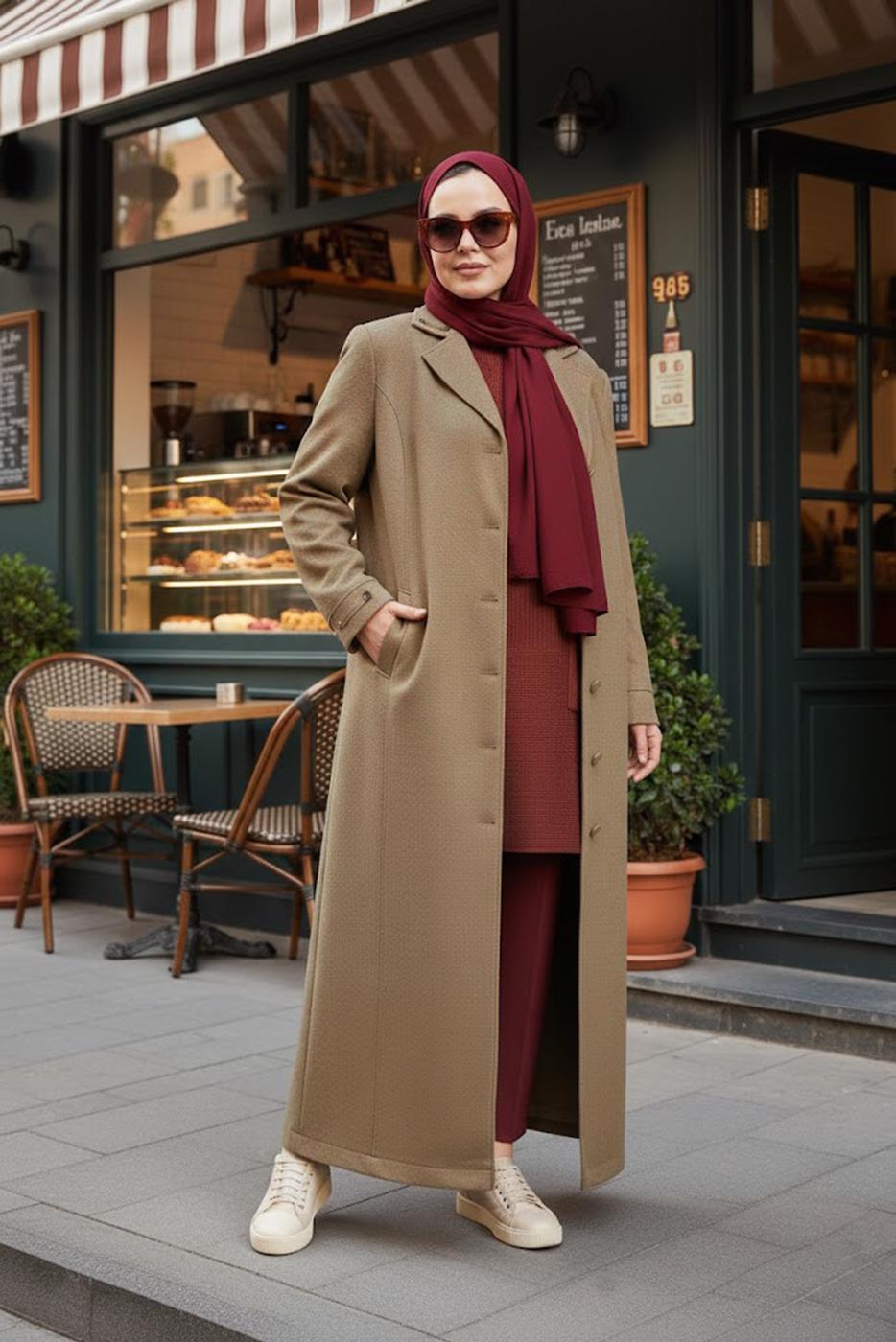 Vêtements hijab BRUN MANTEAU CACHE BOUTONNÉ T 9836