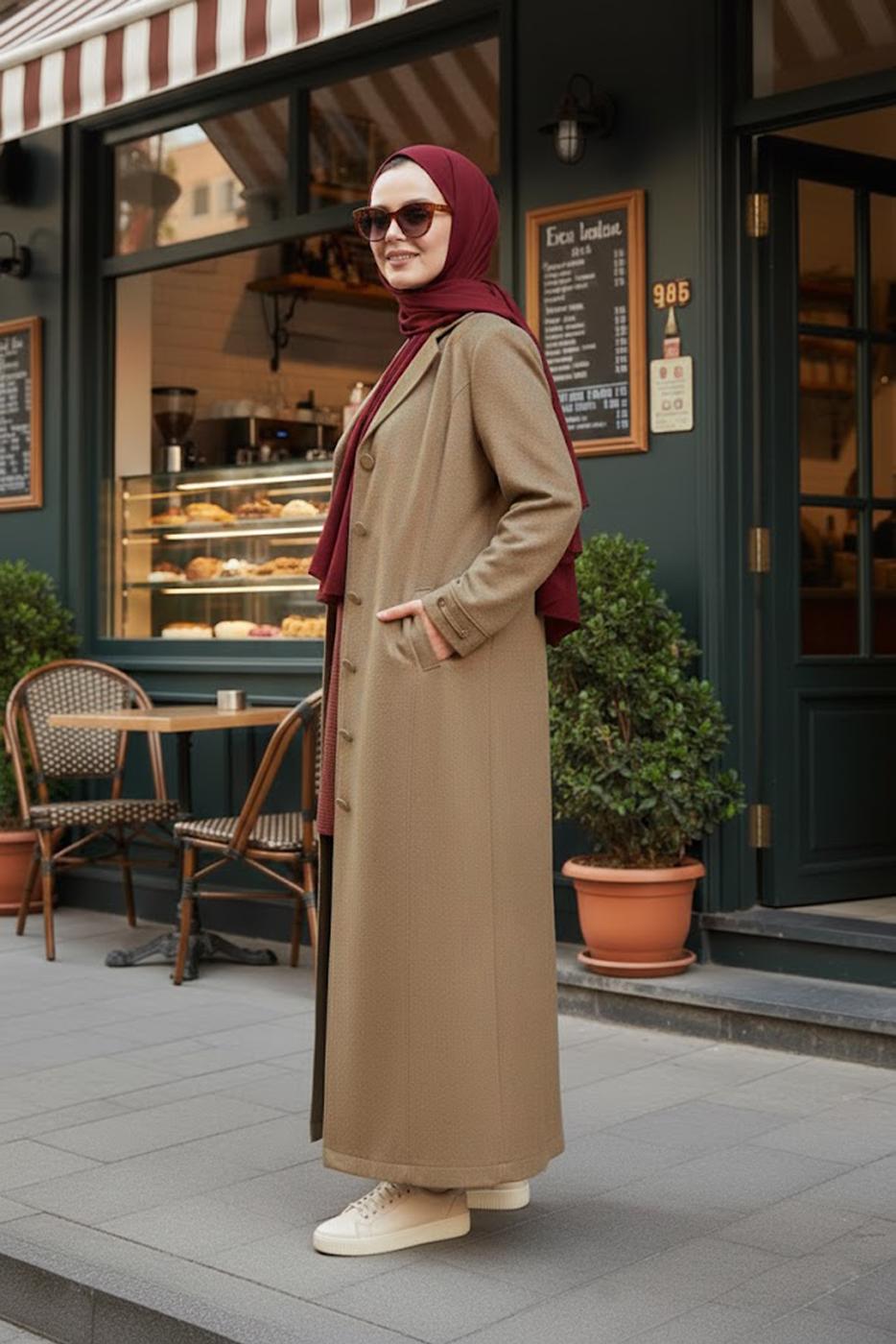 Vêtements hijab BRUN MANTEAU CACHE BOUTONNÉ T 9836