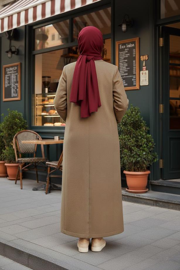 Vêtements hijab BRUN MANTEAU CACHE BOUTONNÉ T 9836 - TRENDTESETTÜR