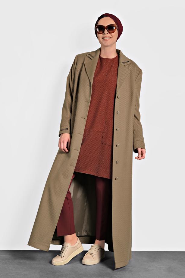 Vêtements hijab BRUN MANTEAU EN LAINE À BOUTONNÉ 9836  - TRENDTESETTÜR