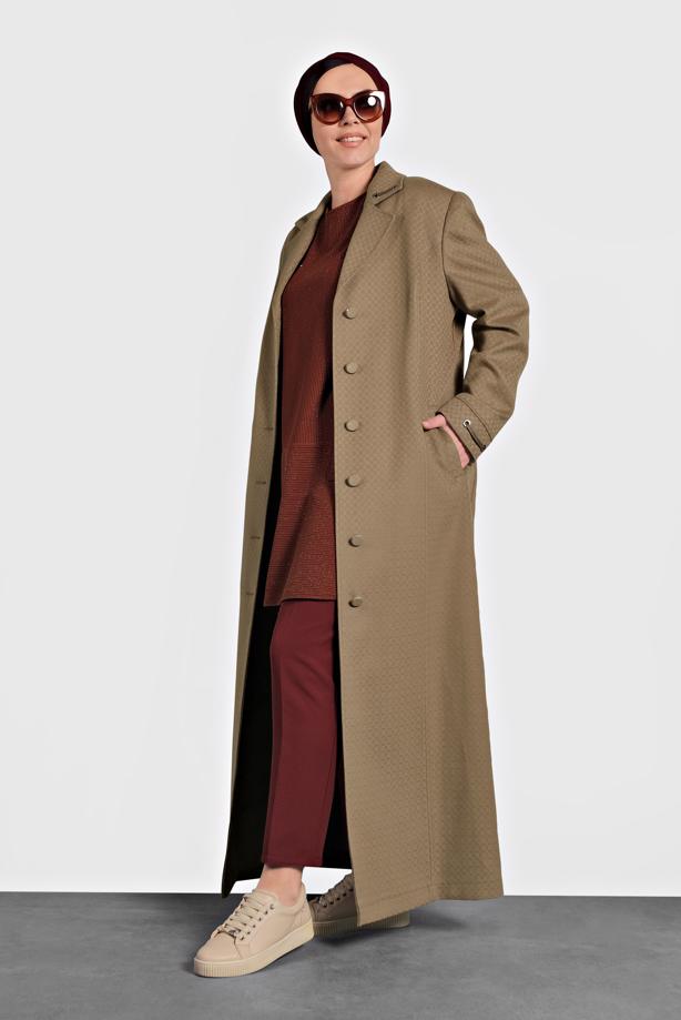Vêtements hijab BRUN MANTEAU EN LAINE À BOUTONNÉ 9836  - TRENDTESETTÜR