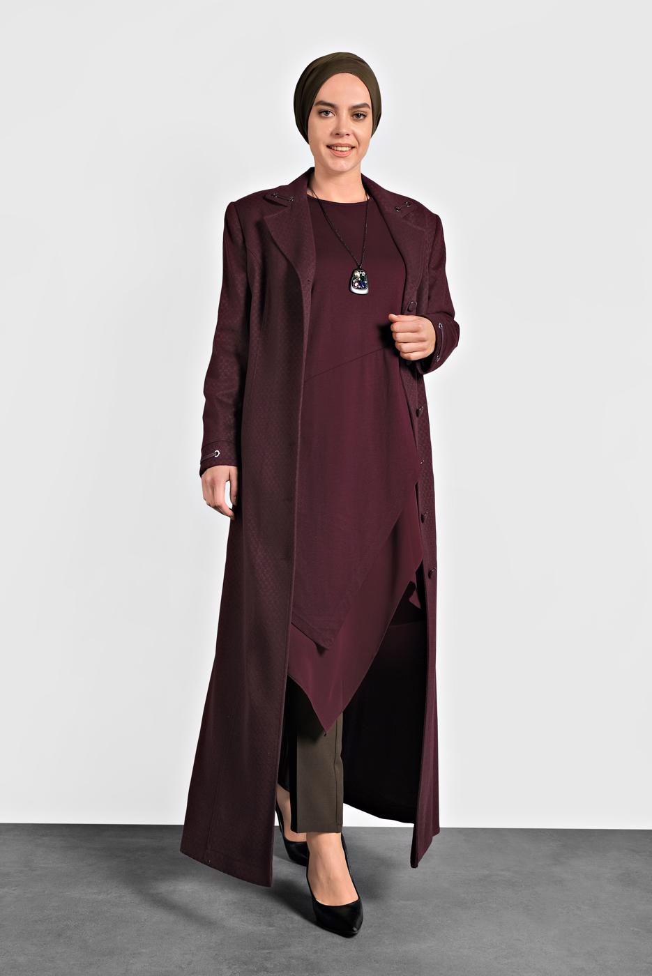 Hijab clothing PLUM BUTTONED WALKER COAT 9836 