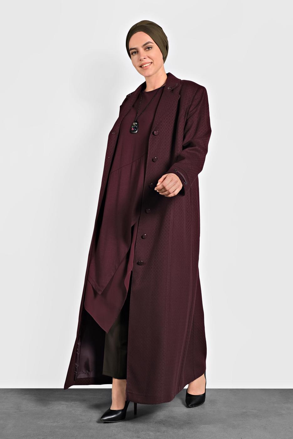 Vêtements hijab PRUNE MANTEAU EN LAINE À BOUTONNÉ 9836 