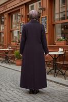 Tesettür giyim LACİVERT DÜĞMELİ KAŞE MANTO T 9836