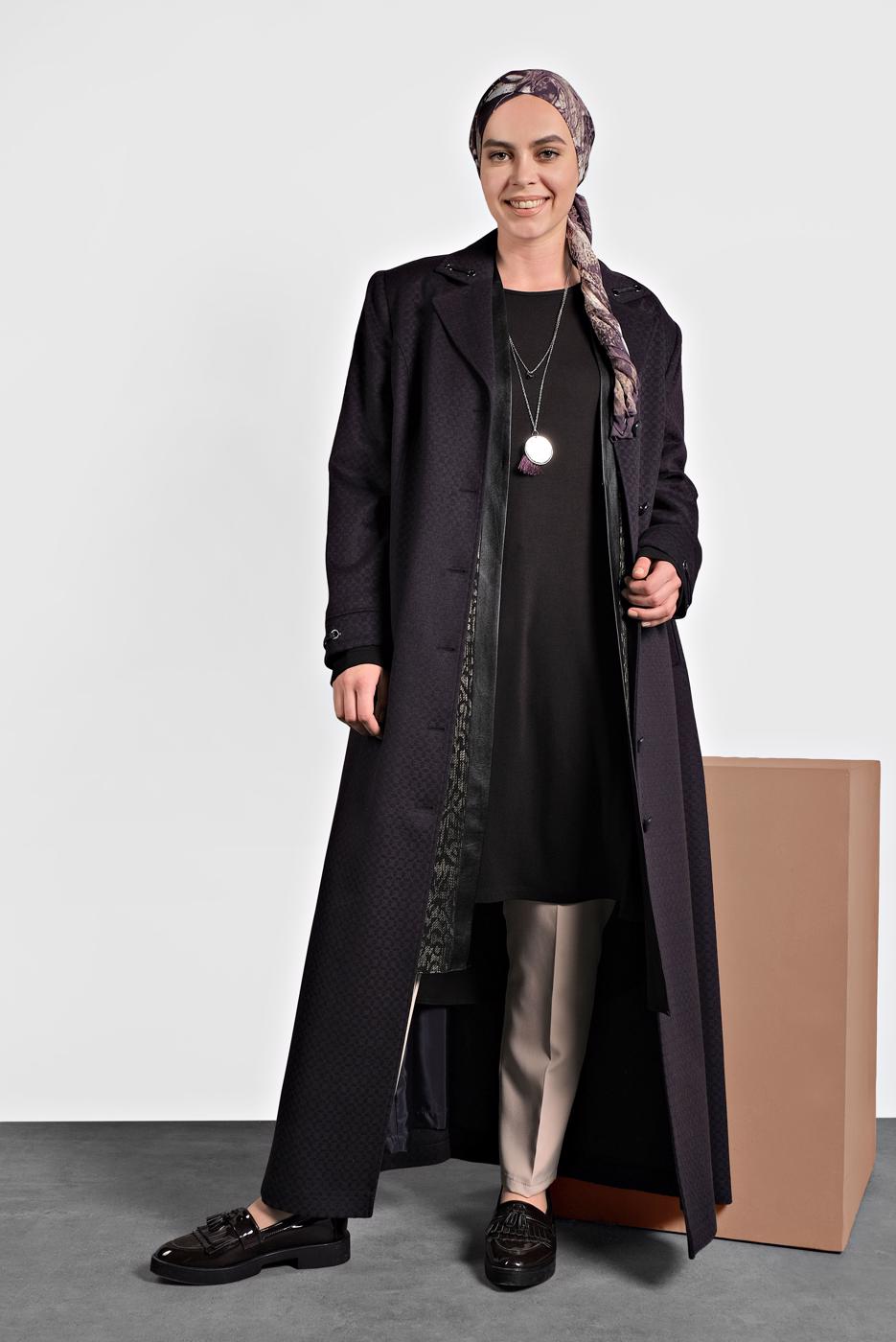 Hijab clothing NAVY BLUE BUTTONED WALKER COAT 9836 