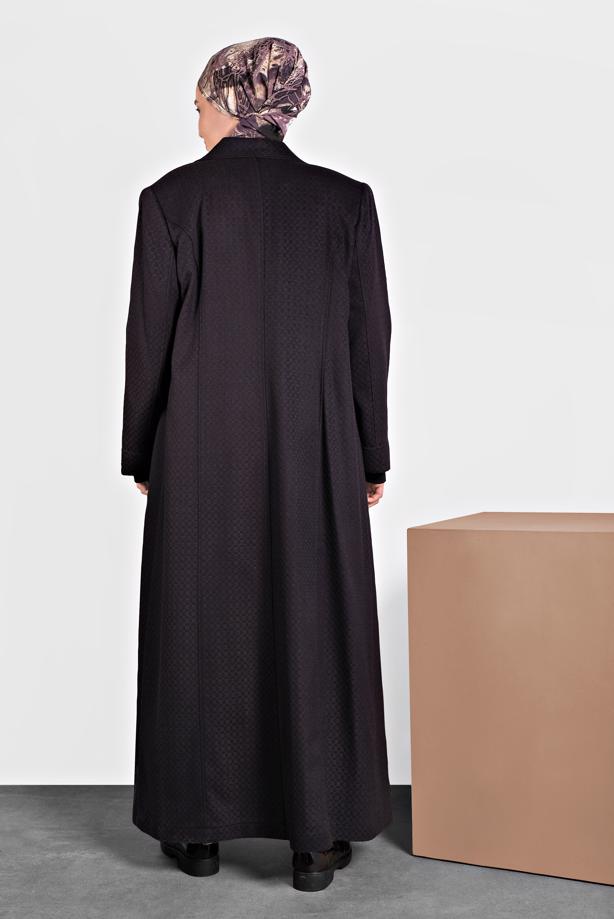 Tesettür giyim LACİVERT DÜĞMELİ KAŞE MANTO 9836 - TRENDTESETTÜR