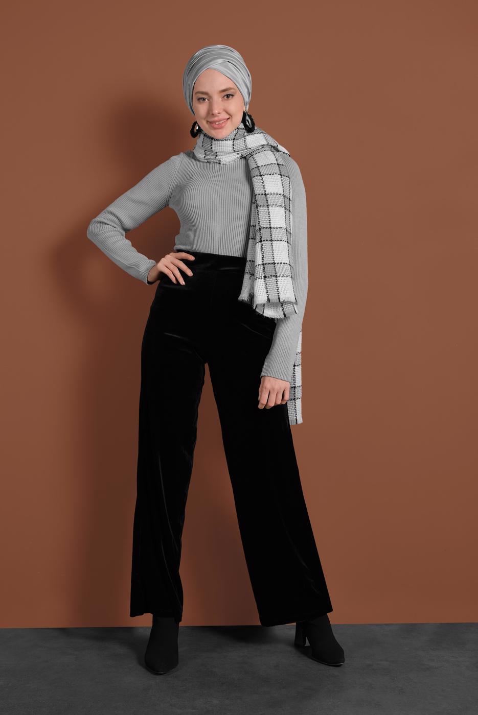 Tesettür giyim SİYAH KADİFE PANTOLON 0913