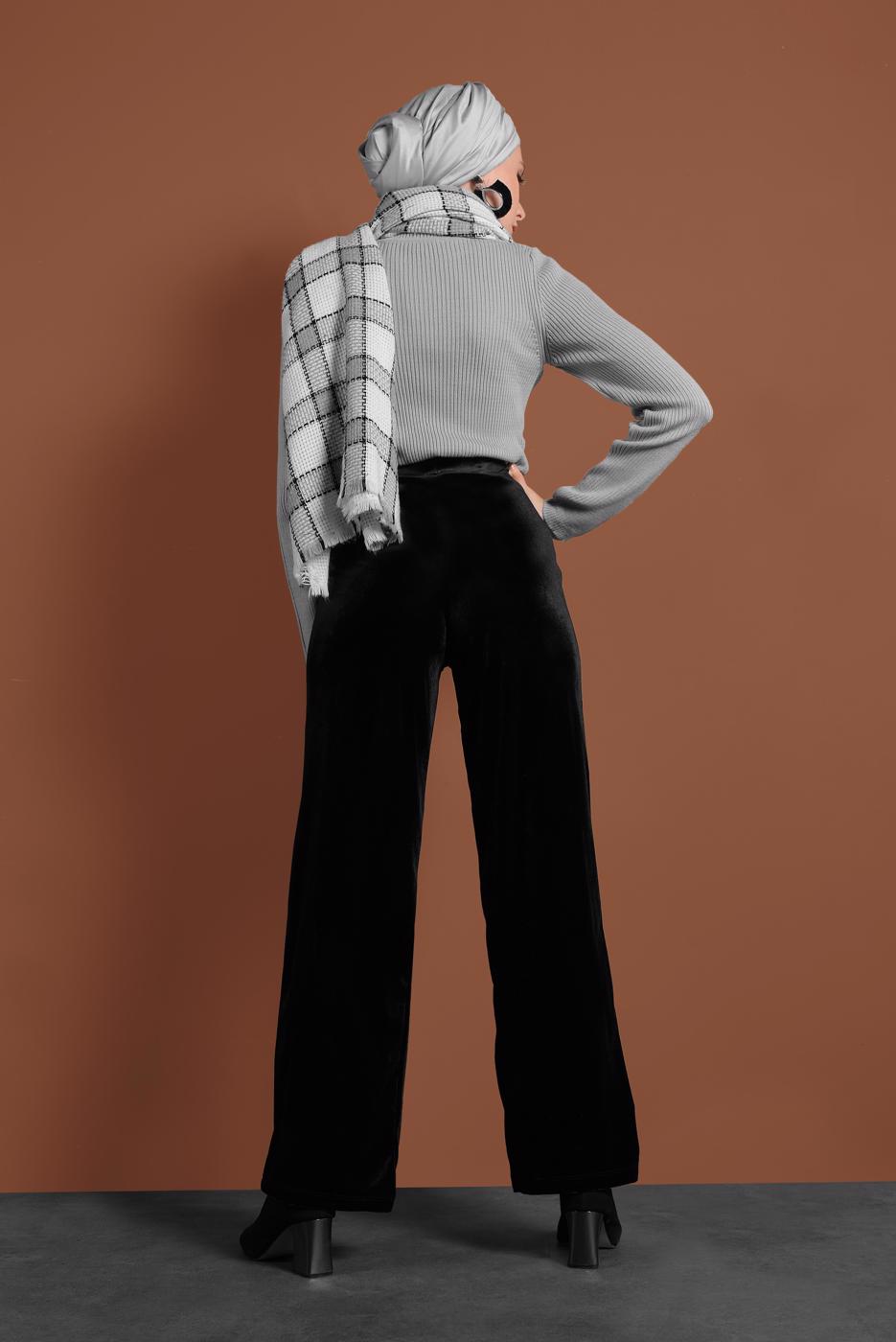 Tesettür giyim SİYAH KADİFE PANTOLON 0913