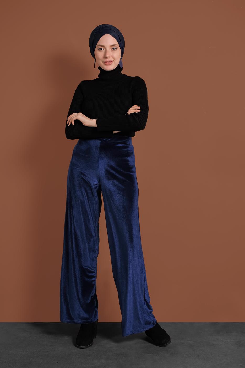 Tesettür giyim LACİVERT KADİFE PANTOLON 0913