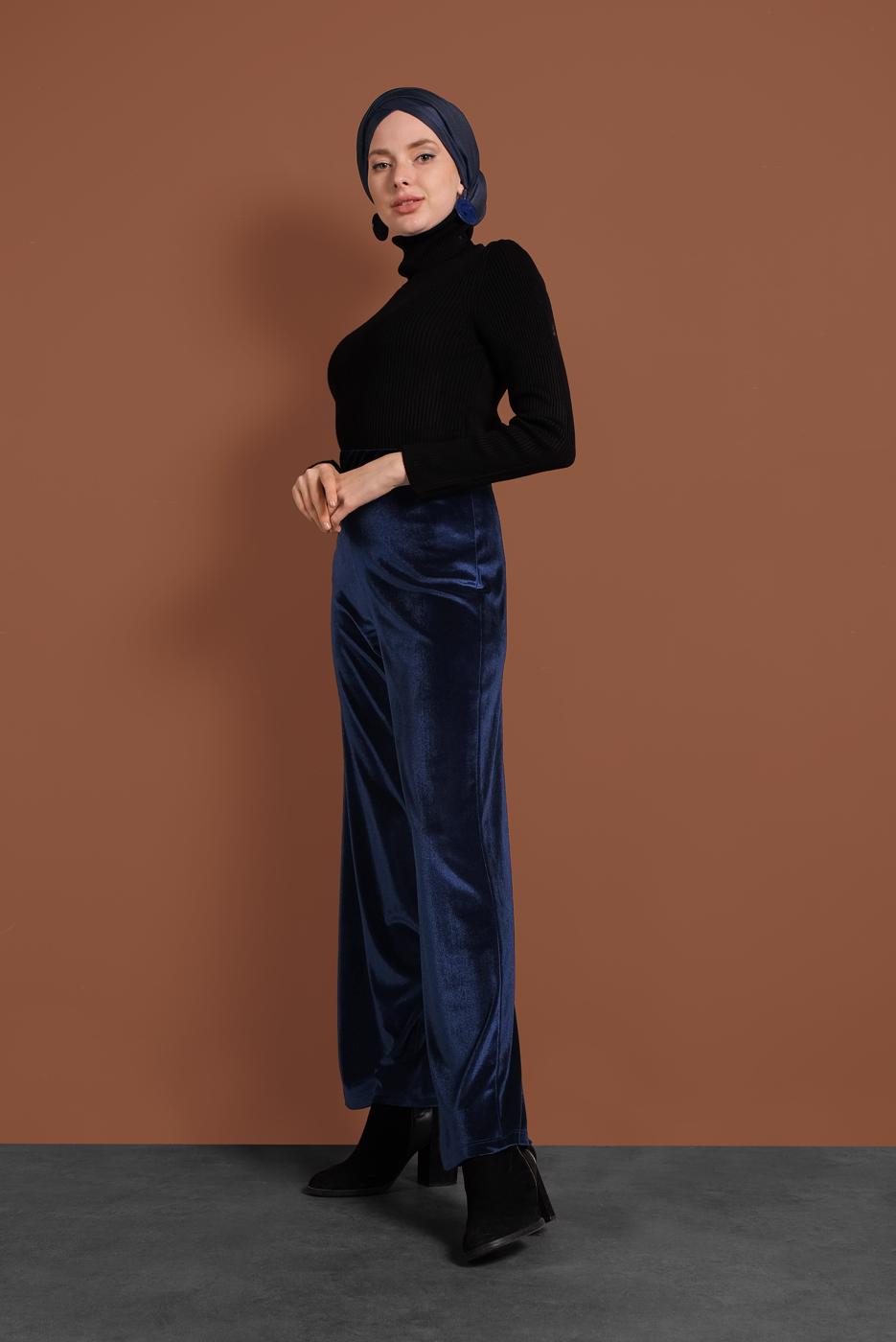 Tesettür giyim LACİVERT KADİFE PANTOLON 0913
